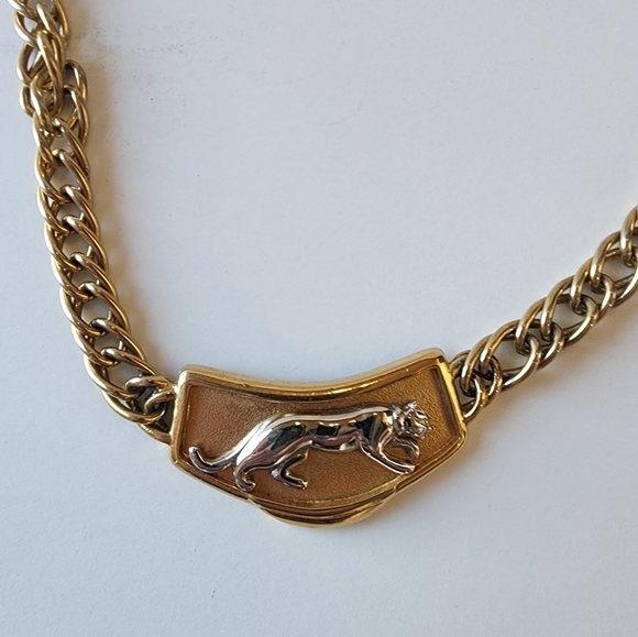 Vintage Jackie Collins Panther Gold & Silver Plated Collar Necklace - Picture 3 of 6